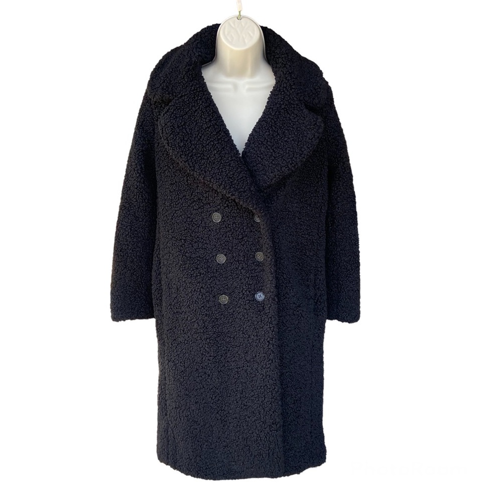 J. Crew Teddy Sherpa Black Double Breasted Coat #BA548 Medium Petite - Picture 4 of 8